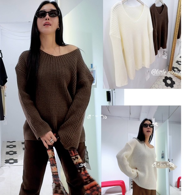 V領洞洞針織上衣