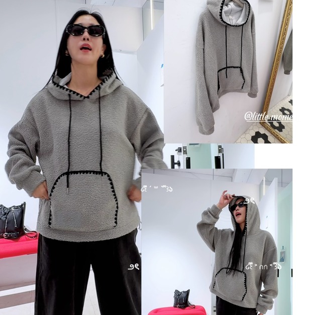 拼接羊羔毛連帽上衣