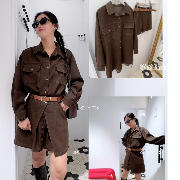 牛仔長襯衫+造型褲