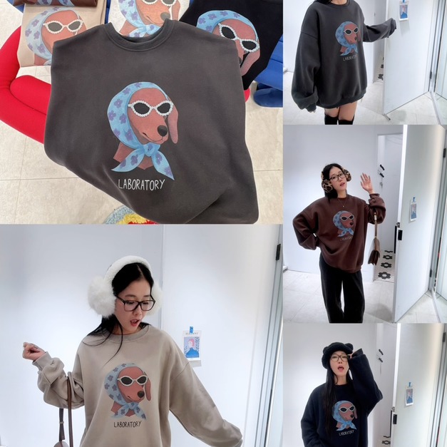 時髦狗狗寬版大學TEE