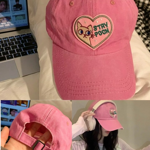 粉紅愛心貓咪棒球帽