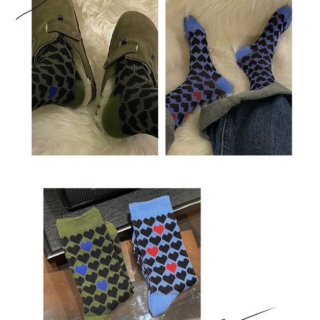 復古INS拼色愛心撞色中筒襪~組合價賣場任選3雙200