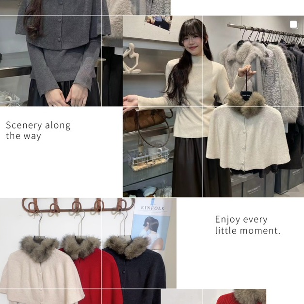 韓國毛領斗篷+針織上衣2件套