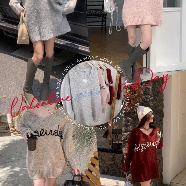 毛線字母長版針織上衣