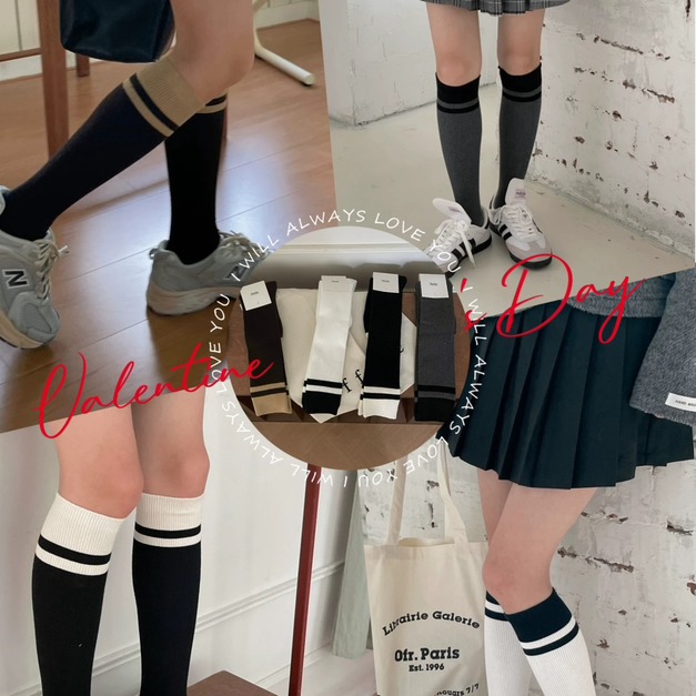 學院風條紋小腿襪