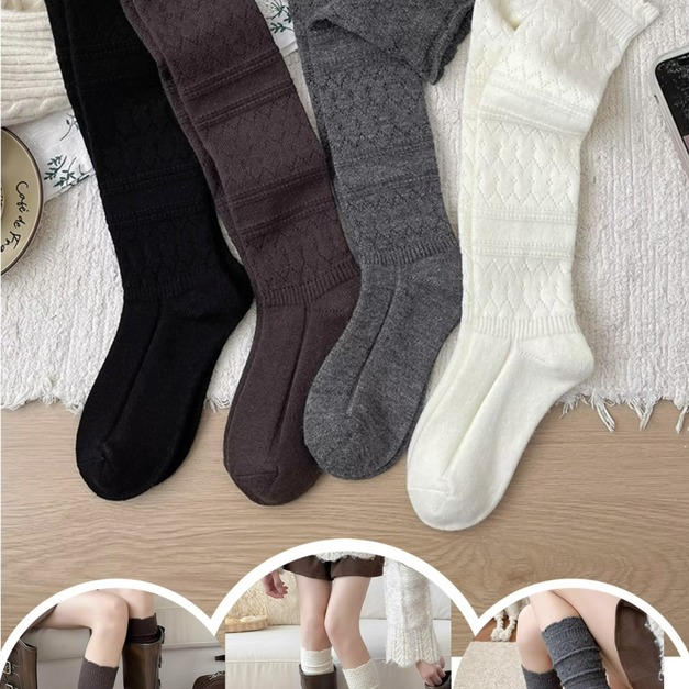 軟乎乎～羊毛鏤空花邊長筒襪