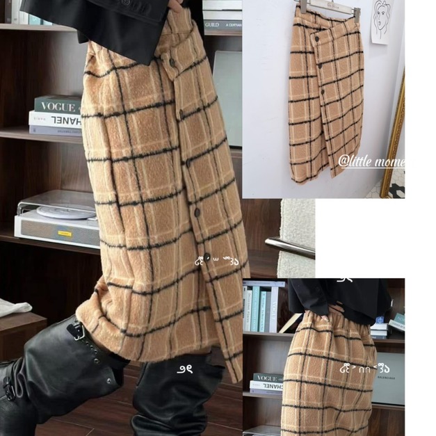 韓國羊絨格紋裙