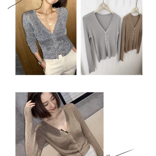 閃亮紗亮珍珠扣針織衫