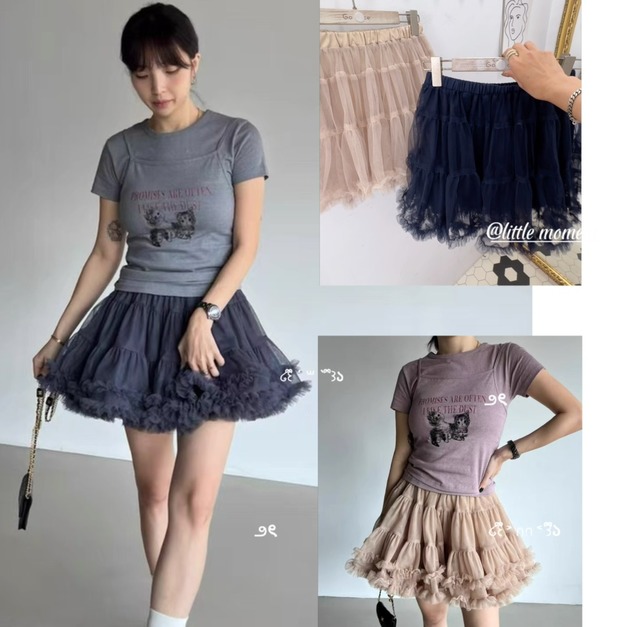 可愛木耳邊網紗蓬蓬蛋糕裙