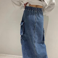 復古口袋開叉牛仔裙_2