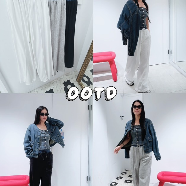 牛仔褲頭抽繩寬褲