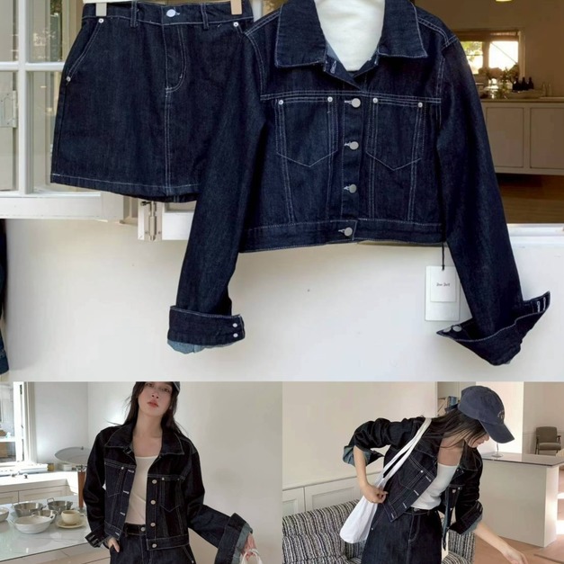 牛仔外套+短裙套裝