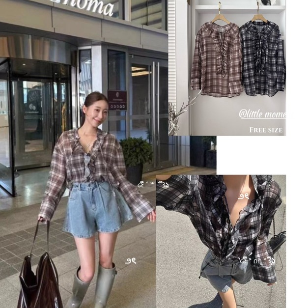 韓國LIKE格紋荷葉上衣