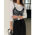 韓國前拼接蕾絲小墊肩上衣_2