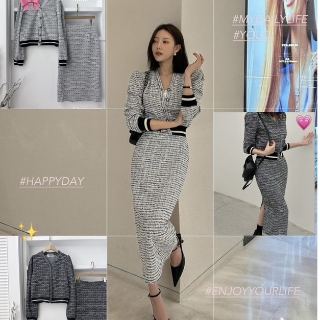 韓國ORANGE黑白小香套裝