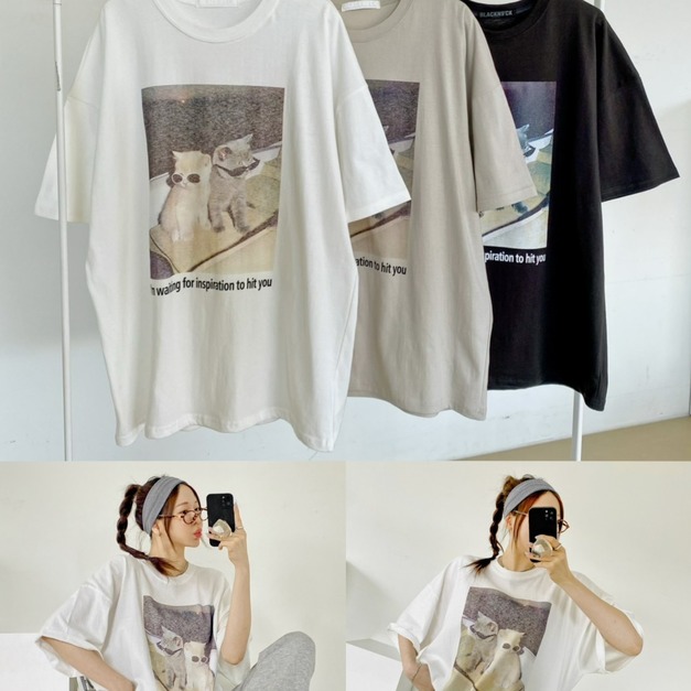 韓國酷酷小貓棉TEE