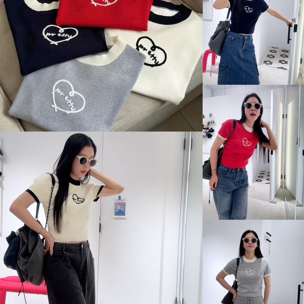 愛心刺繡配色針織衫