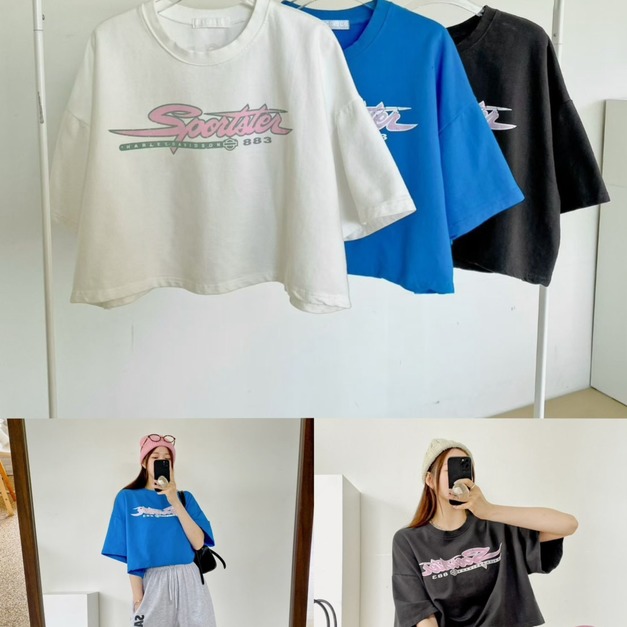 韓國字母短版寬TEE