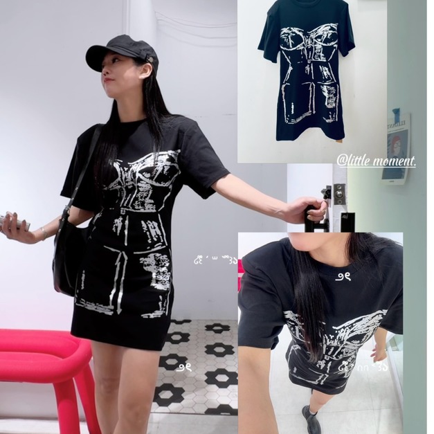 韓國時髦設計感短袖連身裙