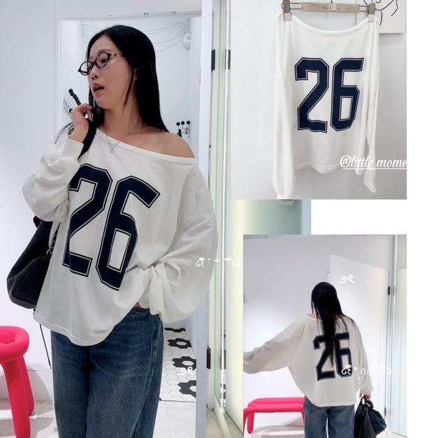 韓國斜肩數字26棉TEE