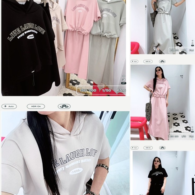 字母連帽上衣+長裙