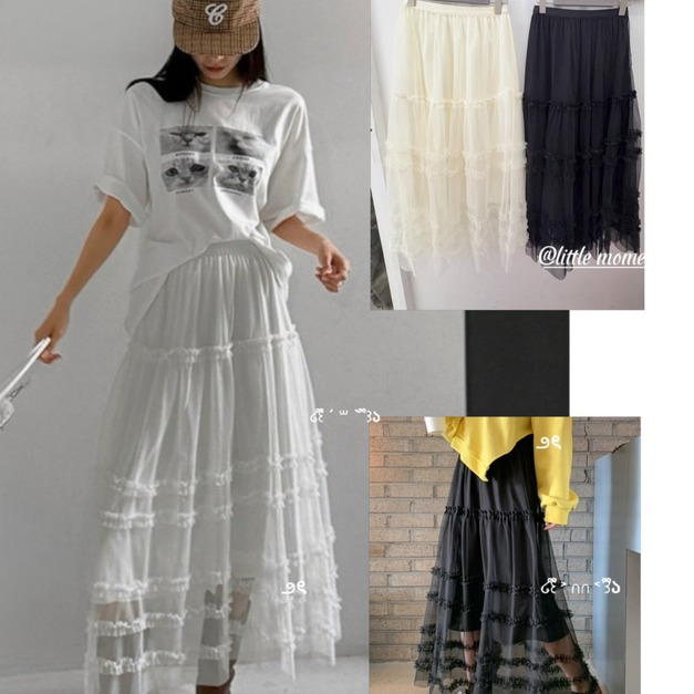 飄逸荷葉網紗蛋糕長裙