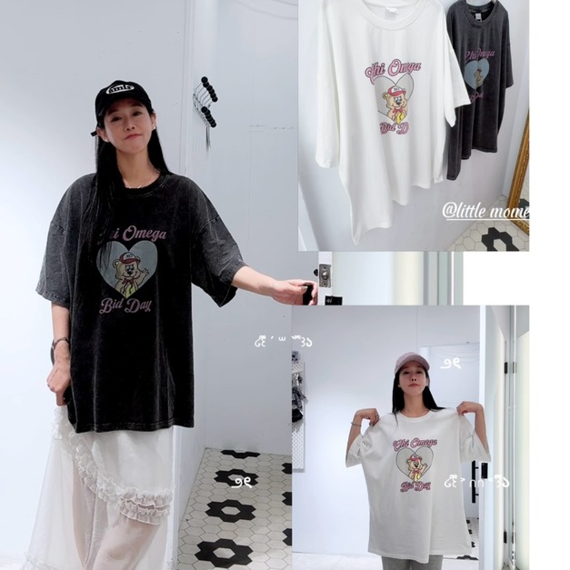 愛心小熊印花水洗TEE