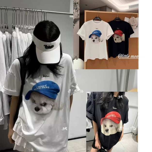 韓國可愛狗狗印花墊肩短TEE