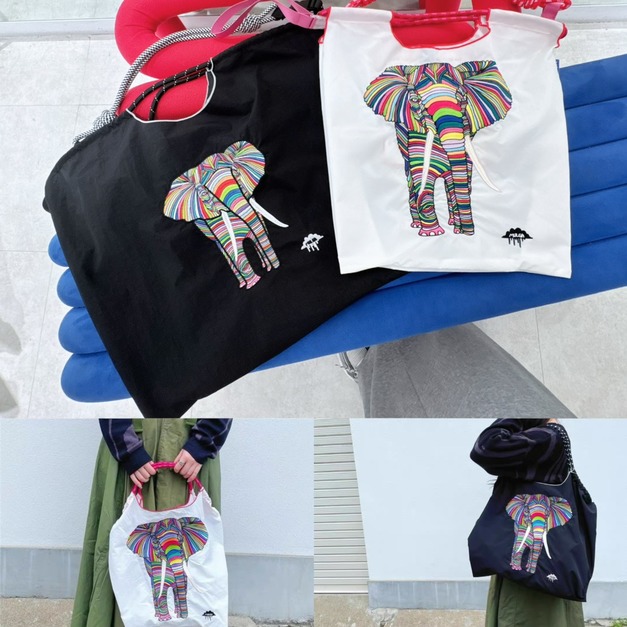 小物分享～日系刺繡大象環保袋斜挎帆布購物袋大容量～送斜挎肩帶