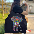 小物分享～日系刺繡大象環保袋斜挎帆布購物袋大容量～送斜挎肩帶_6