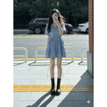綁帶蛋糕造型牛仔短洋裝_2
