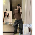 高級感可斜肩彈性蕾絲上衣