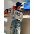 撞色條紋斜肩防曬TEE_2