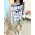 撞色條紋斜肩防曬TEE_5
