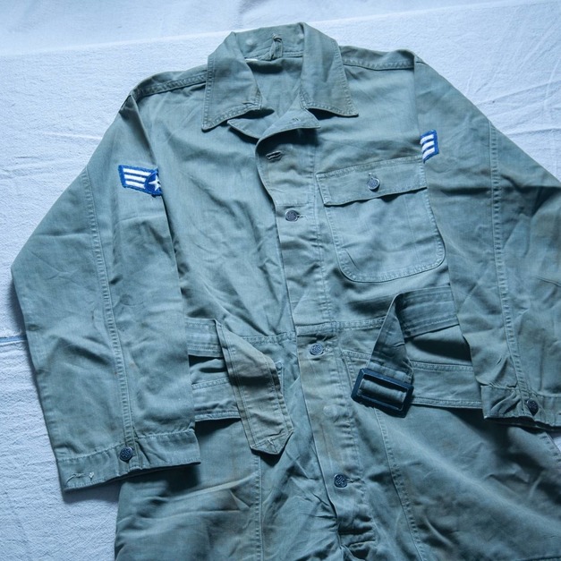 原版古着 韓戰50年代 USAF 美軍公發 OD7 13星釦 HBT 人字紋魚骨布料連身工作服