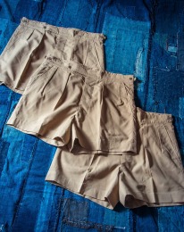 原版古着 50s 英國空軍 RAF 裁縫訂製 軍官卡其短褲（ 亞麻布料 ）Royal Air Force Tailor Made Tropical Khaki Shorts