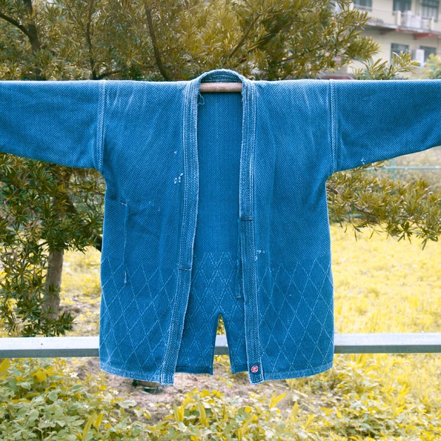 古着 日本製 刺子布藍染劍道服 ( 一重二劍 )