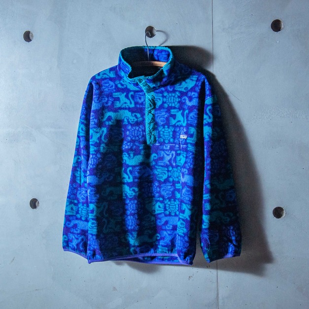 原版古著 90年代初期 Patagonia Synchilla Snap T 滿版印刷 Fleece 古着抓絨刷毛外套 ( A款 )