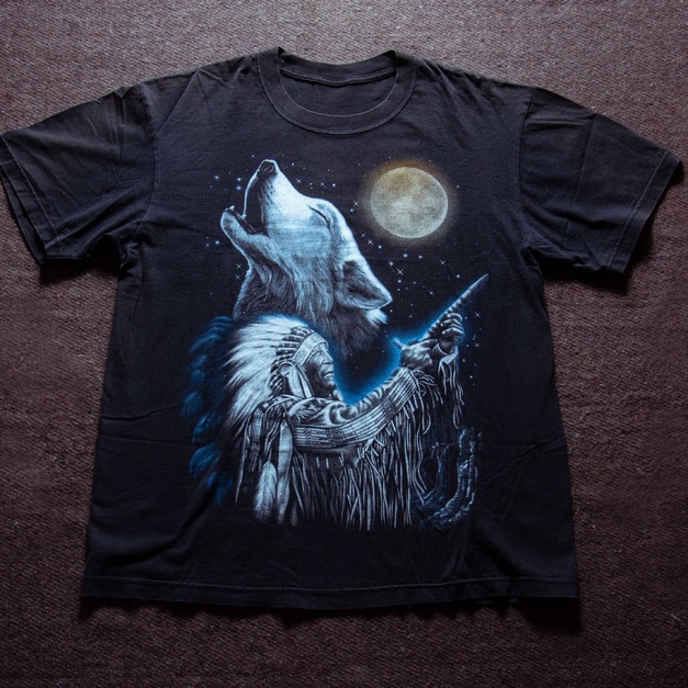 二手 Full Wolf Moon 印地安滿月狼嚎 古著T恤 TA42