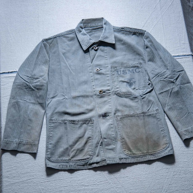 原版古着 40年代 二戰美國海軍陸戰隊公發 USMC HBT 人字紋布料 P41 野戰襯衫 ( B款 ）