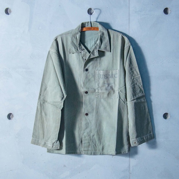 原版古着 40年代 二戰美國海軍陸戰隊公發 USMC HBT 人字紋布料 P41 野戰襯衫 ( C款 ）