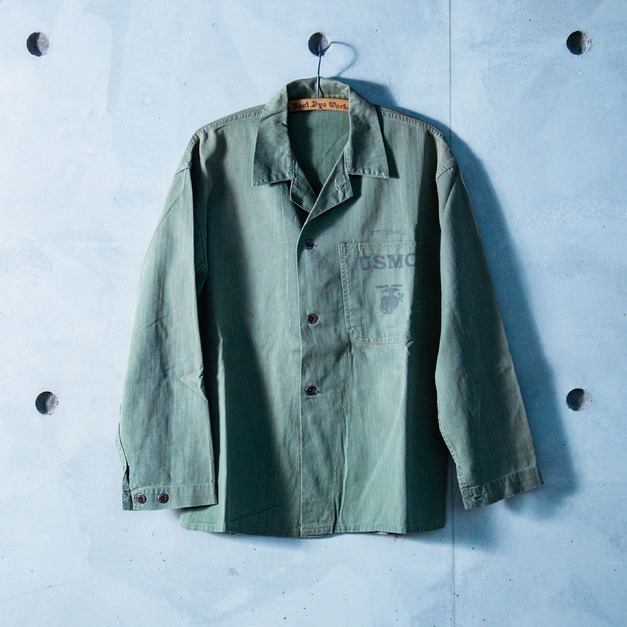 原版古着 40年代 二戰美國海軍陸戰隊公發 USMC HBT 人字紋布料 P41 野戰襯衫 ( D款 ）
