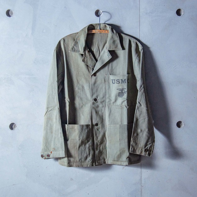 原版古着 40年代 二戰美國海軍陸戰隊公發 USMC HBT 人字紋布料 P41 野戰襯衫 ( E款 )
