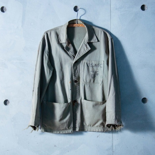 原版古着 40年代 二戰美國海軍陸戰隊公發 USMC HBT 人字紋布料 P41 野戰襯衫 ( F款 )