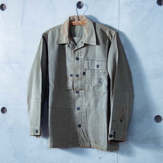 原版古着 40年代 二戰美國海軍陸戰隊公發 USMC HBT 人字紋布料 P44 野戰襯衫 ( E款 )