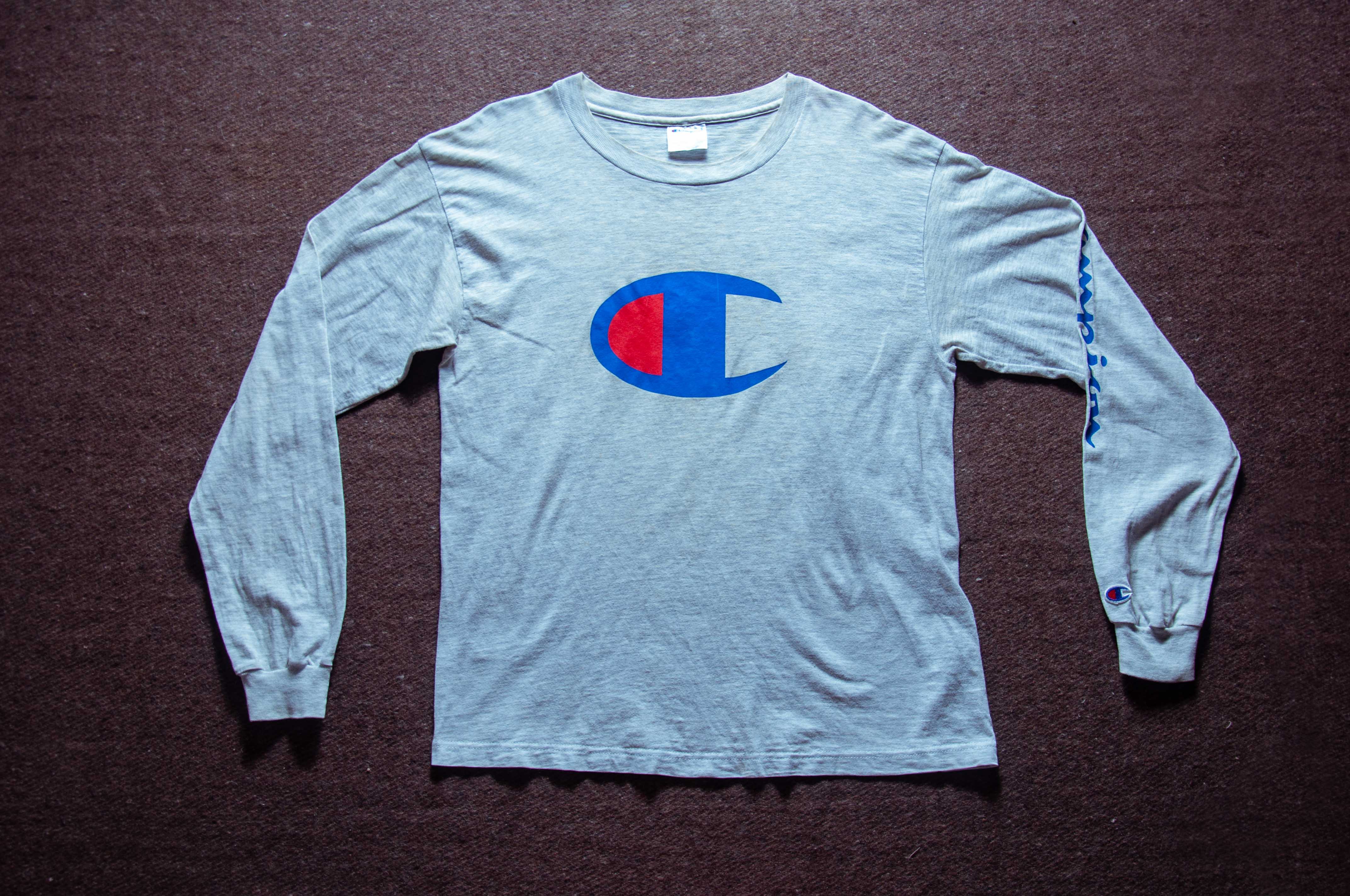 90年代美國製Champion 出品經典品牌標誌印刷雪花古著長袖縮口T恤TA51 A TRAP IN THE CLOSET