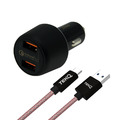 【TEKQ】2孔 36W USB QC 車充+TEKQ USB-C to USB 傳輸充電線 120cm_1