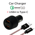 【TEKQ】2孔 36W USB QC 車充+TEKQ USB-C to USB 傳輸充電線 120cm_2
