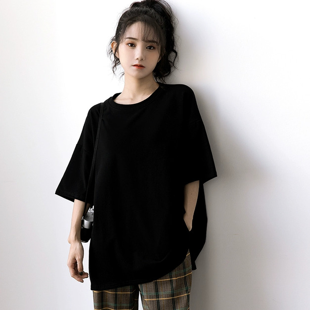 2025新款夏季寬鬆慵懶風黑T