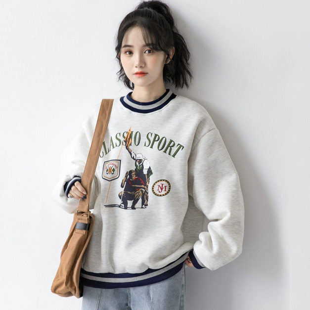 2025秋冬學院風復古印花大學服